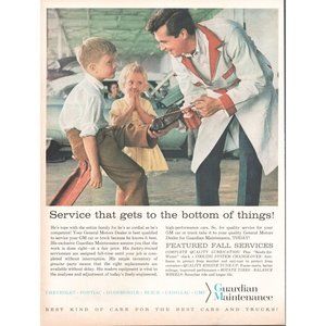 1960 General Motors Guardian Maintenance Vintage Print Ad Mechanic Oil Can Art